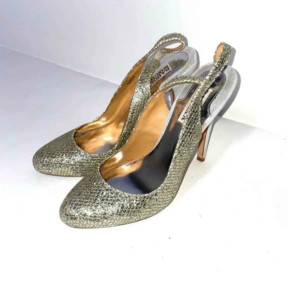 Badgley Mischka Kiss Kiss Gold Metallic Slingback Heels Size 7.5